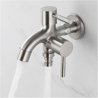 Two Way Double Bib Tap in Stainless Steel for Bathrooms, Kitchens, Wash Areas or Washing Machine