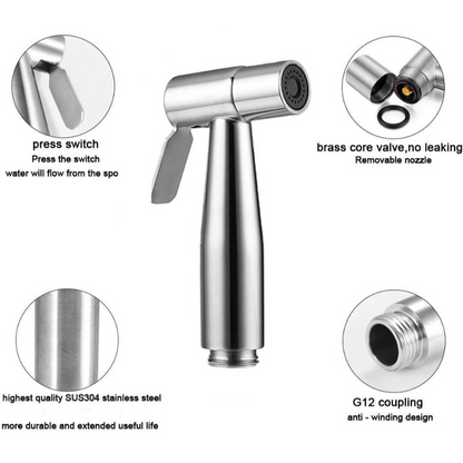 Stainless Steel Muslim Shower Head in Silver Nickel Matt 5"inches for Bathroom and Toilets  | High Water Pressure | Easy Installation