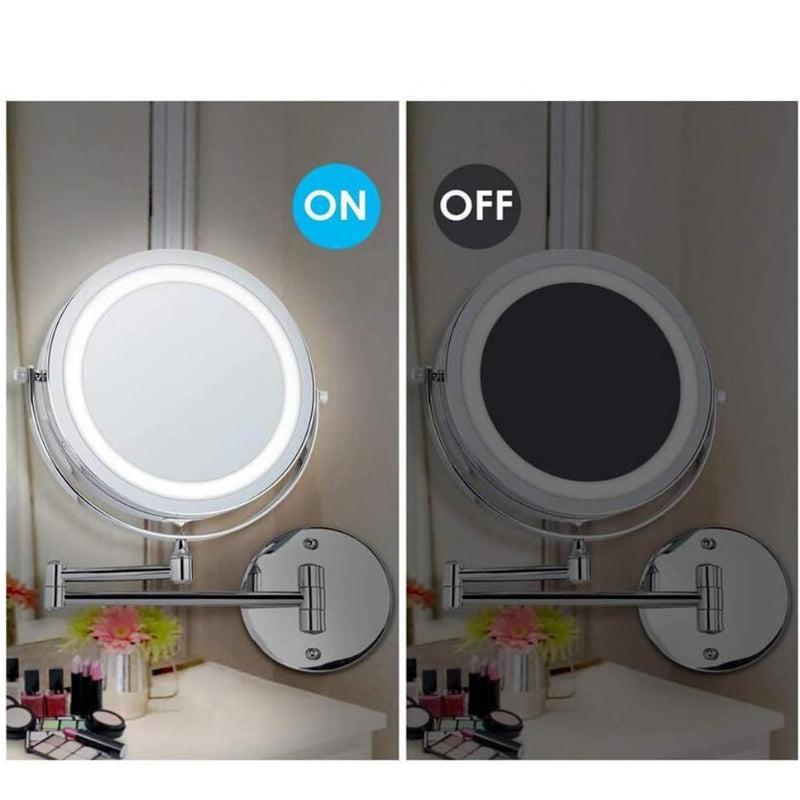 LED Makeup Mirror 360° Moveable for Dressers, Bathrooms | 8" inches Magnifying Mirror Both Sides | Wall-Mounted