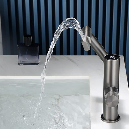 Premium 360° Swivel Waterfall Sink Faucet with Digital Temperature Display for Bathroom and Wash Basin in Metallic Grey | Hot and Cold Mixer