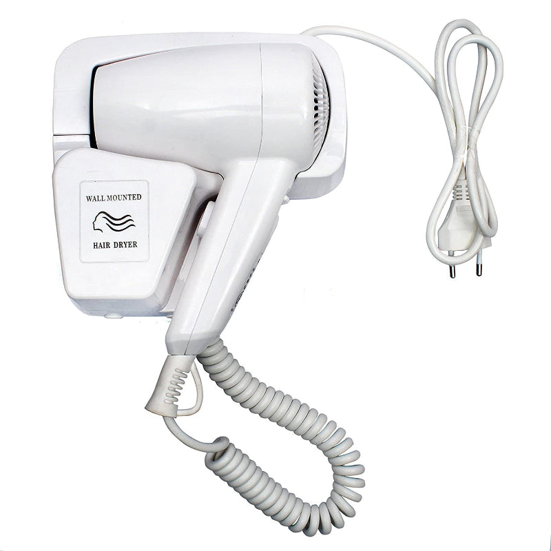 Premium Hair Dryer in White with Holder | Light Weight | Extendable Cord | Wall Mounted