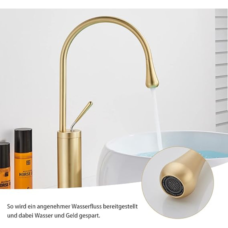 Premium Slim Neck Basin Faucet 17" inches in Copper Gold | Stainless Steel | Hot and Cold Mixer