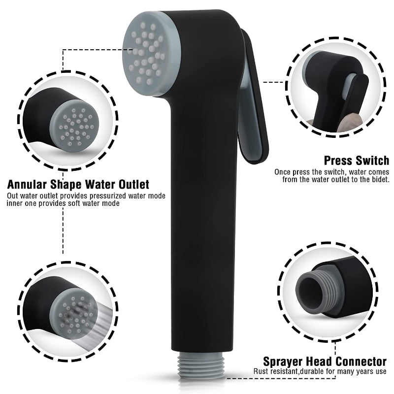 Premium Muslim Shower Head 6"inches for Bathroom and Toilets in Matt Black | Durable ABS Plastic | High Water Pressure | Easy Installation