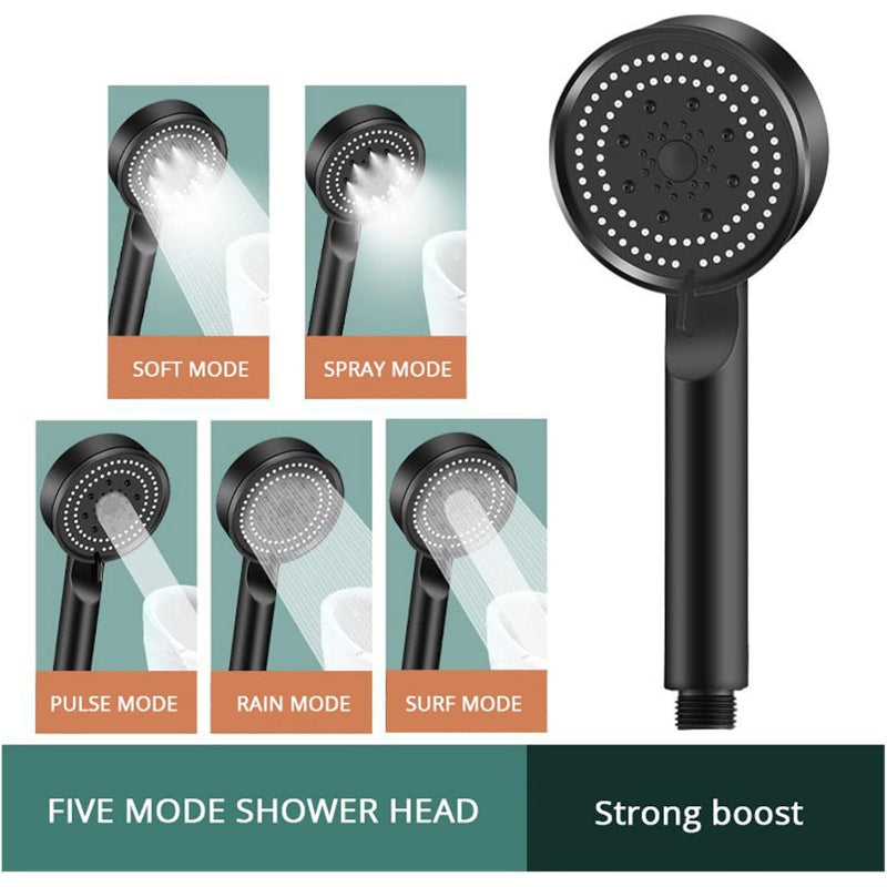 5 in 1 Hand Shower Set with Mist for Bathing in Matt Dark Grey | Durable ABS Plastic | 9" inches Head and 1.5 Meter Stainless Steel Chrome Pipe