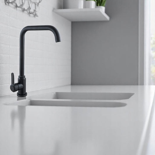 Bay Neck Kitchen Faucet Counter Top Matt Black in Stainless Steel | Hot and Cold Mixer | Easy to Install