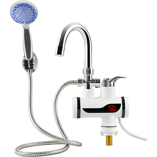 Instant 360° Electric Water Heating Tap + Shower + 1 Meter Pipe | Shock-Proof Design | Digital Temp° Display | Hot and Cold Water