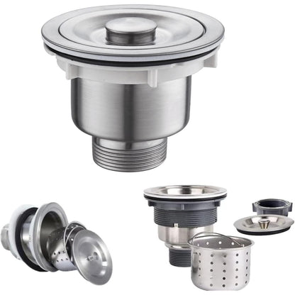 Kitchen Sink Drain with Removable Strainer Basket in Stainless Steel  3.5" inches Inlet Size