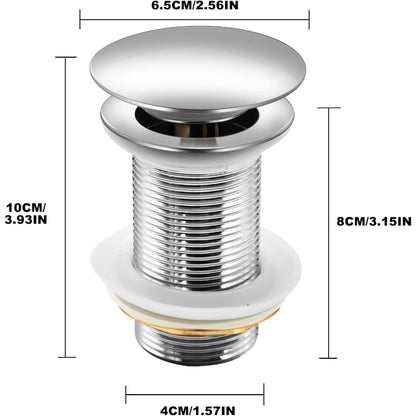 Basin Pop Up Drain in Stainless Steel for All Bathroom Sinks | 4"inches Length