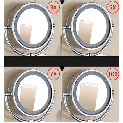 LED Makeup Mirror 360° Moveable for Dressers, Bathrooms | 8" inches Magnifying Mirror Both Sides | Wall-Mounted