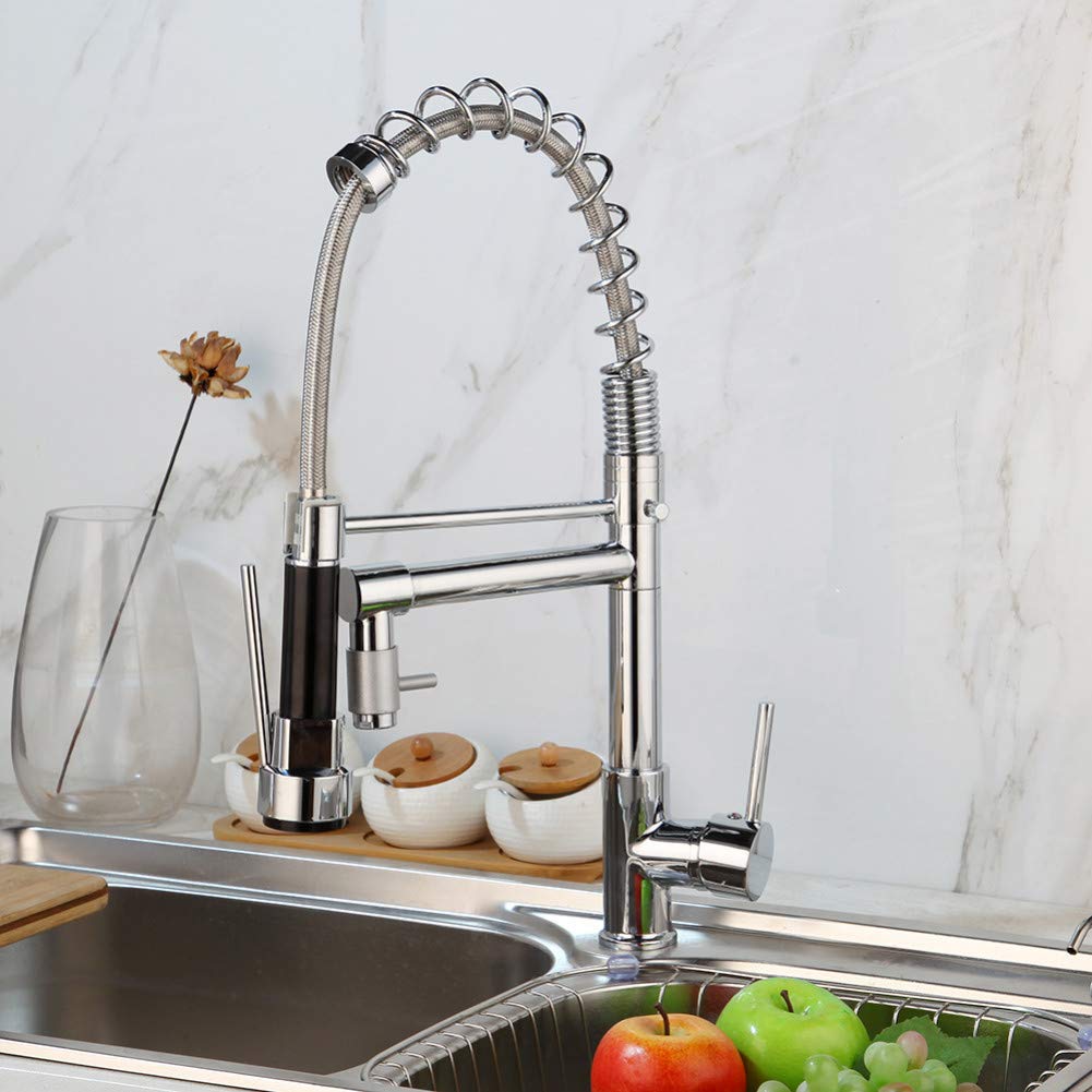 360° Pull Out Premium Kitchen Faucet in Silver | Hot and Cold Mixer | Pull Out Spray