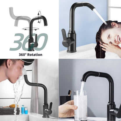 720° Moveable Faucet in All Black for Bathroom and Wash Basin | Stainless Steel | Hot and Cold Mixer