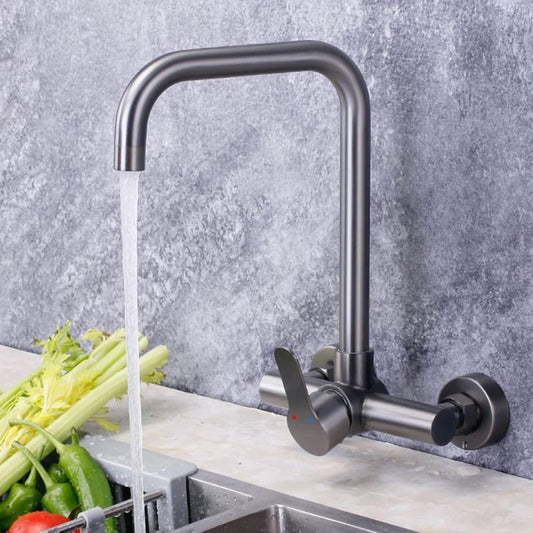 Premium 360° Kitchen Sink Faucet in Stainless Steel | Brushed Nickle | Hot and Cold Mixer | Wall Mounted