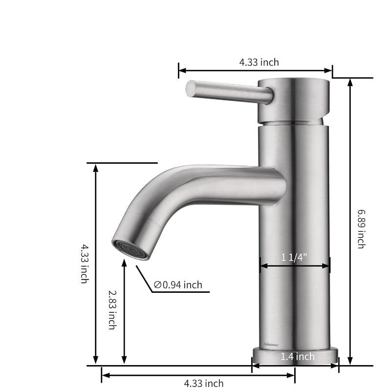 Long Neck Bathroom Basin 7" inch Faucet in Brushed Nickel | Stainless Steel | Hot and Cold Mixer | Single Handle