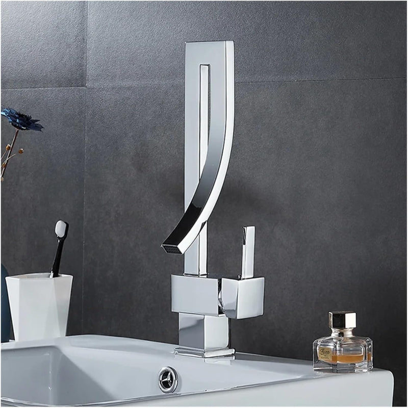 Waterfall 360° Moveable Faucet in Shiny Chrome for Bathroom and Wash Basin | Stainless Steel | Hot and Cold Mixer