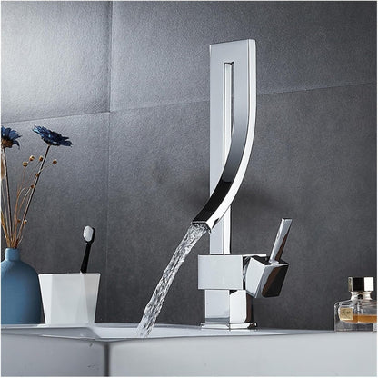 Waterfall 360° Moveable Faucet in Shiny Chrome for Bathroom and Wash Basin | Stainless Steel | Hot and Cold Mixer