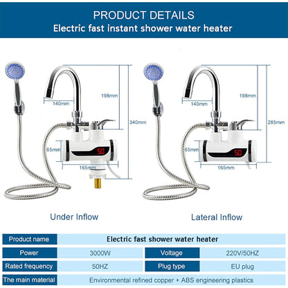 Instant 360° Electric Water Heating Tap + Shower + 1 Meter Pipe | Shock-Proof Design | Digital Temp° Display | Hot and Cold Water