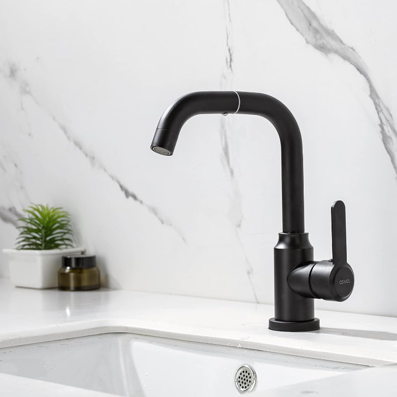 720° Moveable Faucet in All Black for Bathroom and Wash Basin | Stainless Steel | Hot and Cold Mixer