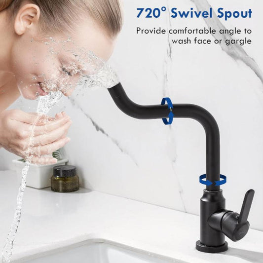 720° Moveable Faucet in All Black for Bathroom and Wash Basin | Stainless Steel | Hot and Cold Mixer