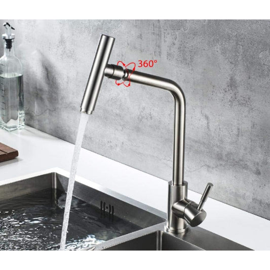 Eye Top 360° Movable Stainless Steel Kitchen Faucet in Steel Silver | Hot and Cold Mixer