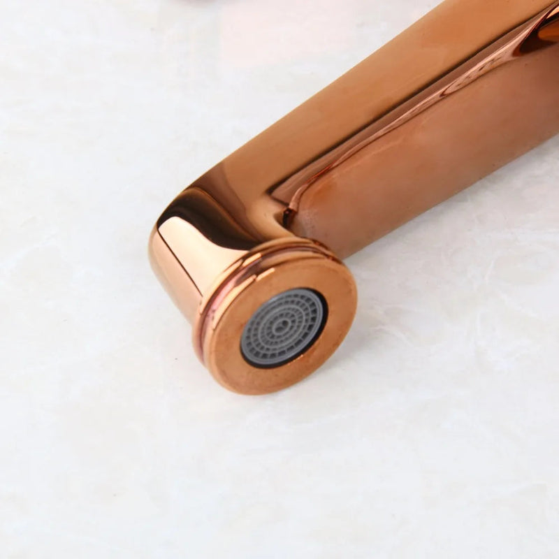 Bathroom Wash Basin Faucet in Rose Gold | Hot and Cold Mixer