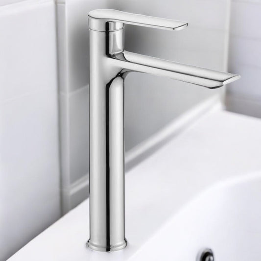 Bathroom Basin 12" inch Faucet in Brushed Nickle | Stainless Steel | Hot and Cold Mixer | Single Handle