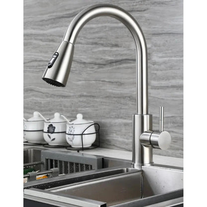 360° Pull Out Stainless Steel Kitchen Faucet in All Silver | Shower and Bubble Modes | Hot and Cold Mixer | Splash Proof