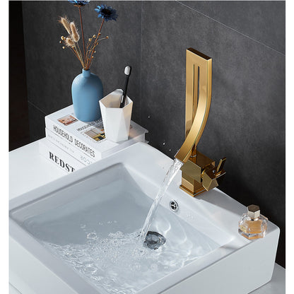 Waterfall 360° Moveable Faucet in All Gold for Bathroom and Wash Basin | Stainless Steel | Hot and Cold Mixer