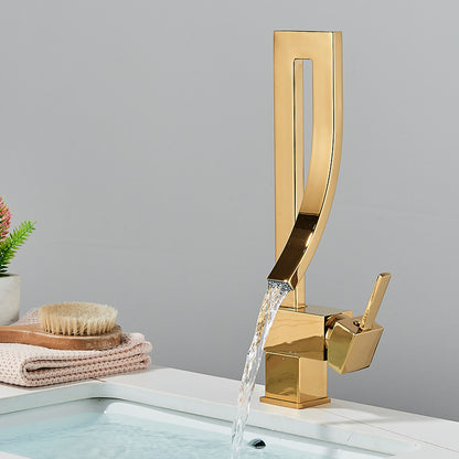 Waterfall 360° Moveable Faucet in All Gold for Bathroom and Wash Basin | Stainless Steel | Hot and Cold Mixer