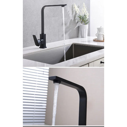 360° L-Shape Stainless Steel Kitchen Faucet in Matt Black | Hot and Cold Mixer | Single Handle