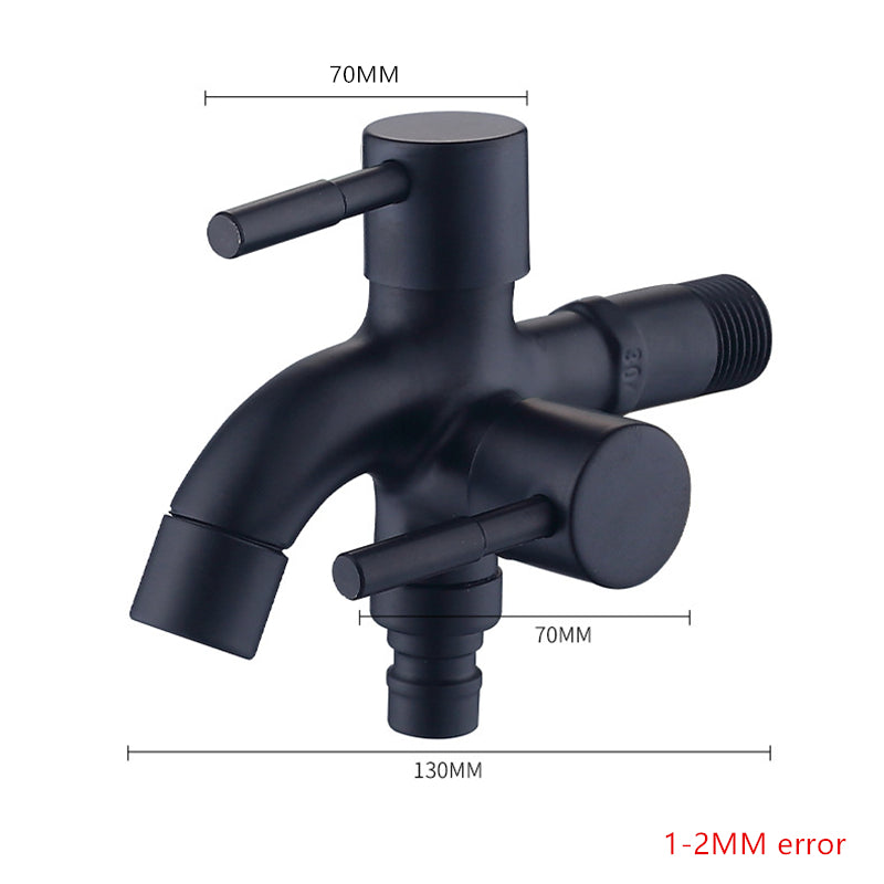 Two Way Double Bib Tap in Stainless Steel for Bathrooms, Kitchens in All Black, Wash Areas or Washing Machine