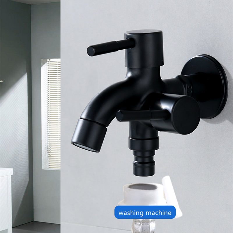 Two Way Double Bib Tap in Stainless Steel for Bathrooms, Kitchens in All Black, Wash Areas or Washing Machine