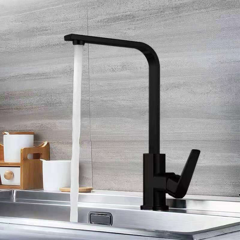 360° L-Shape Stainless Steel Kitchen Faucet in Matt Black | Hot and Cold Mixer | Single Handle