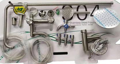 Complete Bathroom Shower Set with Toilet Shower and Basin Faucet in Stainless Steel | Hot and Cold Mixer