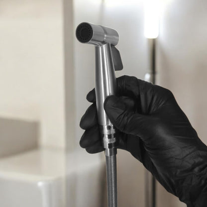 Stainless Steel Muslim Shower Set 5"inches Head + 1 Meter Spring Pipe in Silver | High Water Pressure | Easy Installation | Bathroom and Toilets