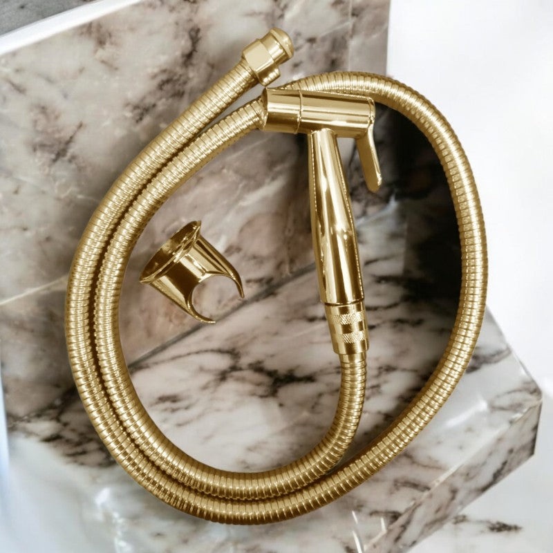 Heavy Duty Stainless Steel Muslim Shower Set 5"inches Head + 1 Meter Pipe in Golden | High Water Pressure | Easy Installation | Bathroom and Toilets