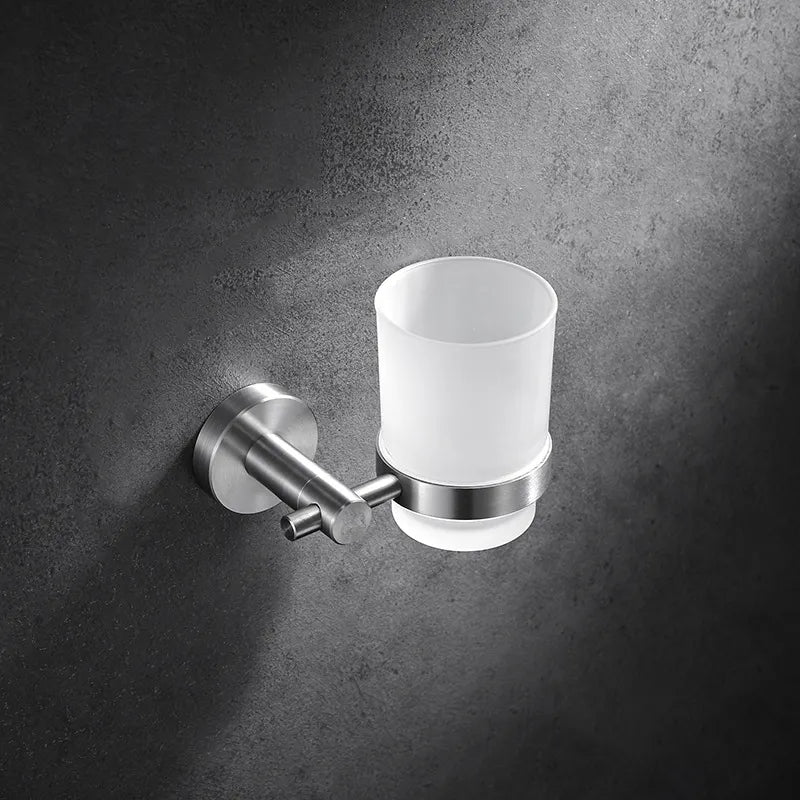 Bathroom Single Cup Holder in Stainless Steel with a Glass Cup for Toothbrush, Toothpaste, Razors