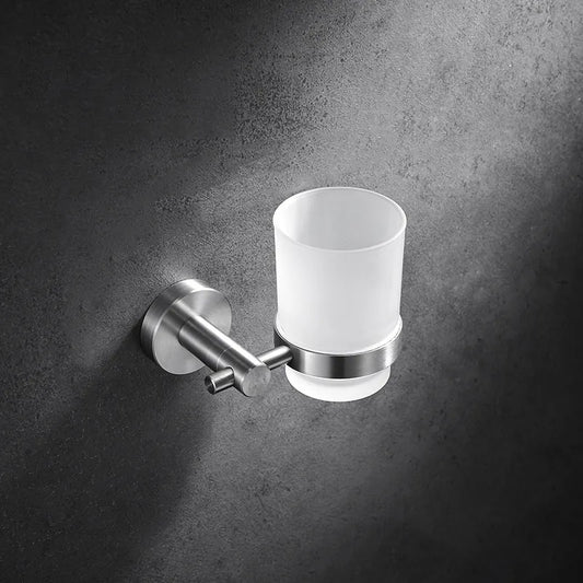 Bathroom Single Cup Holder in Stainless Steel with a Glass Cup for Toothbrush, Toothpaste, Razors