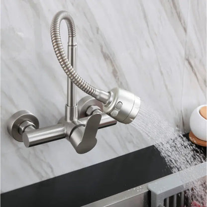 360° Movable Long Neck Stainless Steel Kitchen Faucet | Hot and Cold Mixer | Wall Mount