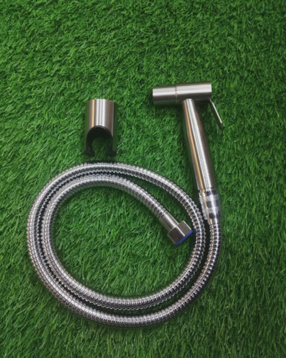 Stainless Steel Muslim Shower Set 5"inches Head + 1 Meter Pipe in Silver | High Water Pressure | Easy Installation |  Bathroom and Toilets