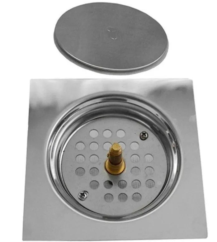 Push Floor Drain 6x6" in Stainless Steel for Bathrooms, Kitchens, Washing Areas